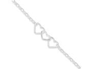 Sterling Silver 9 Rolo Chain With 3 Interlocking Hearts Anklet