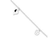 Sterling Silver Polished Hearts Peace Sign Anklet