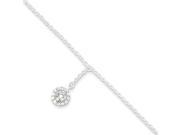 Sterling Silver 9 1in ext Cubic Zirconia Peace Symbol Charm Anklet