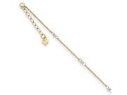 14K Yellow Gold Two tone Rope Mirror Bead with 1in Ext Anklet