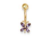10k Yellow Gold with Purple Cubic Zirconia Butterfly Belly Dangle
