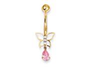 10k with Dangle Butterfly Yellow Gold Pink Cubic Zirconia Belly Dangle