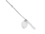 Sterling Silver Polished Bead and Heart with 1in ext. Anklet