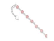 Sterling Silver Pink Glass Bead with Heart Anklet