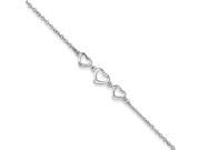 Sterling Silver 10 1 in ext Three Hearts Anklet