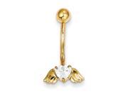 10k Yellow Gold with Cubic Zirconia Heart Angel Wings Belly Dangle