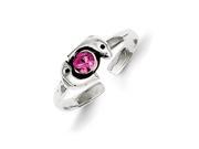 Sterling Silver Antiqued Pink Cubic Zirconia Dolphin Toe Ring