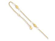 14K Yellow Gold Circle Chain Diamond cut Rice Puff Beads with 1in Ext Anklet