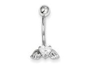 10k White Gold with Cubic Zirconia Heart Angel Wings Belly Dangle