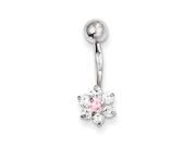 10k White Gold with Cubic Zirconia Flower Pink Center Belly Dangle