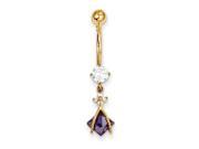 10k Yellow Gold with Dangle 6Mm Sq Amy Cubic Zirconia Belly Dangle