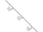 Sterling Silver Polished Butterflies Bumble Bee Anklet