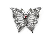 Sterling Silver Marcasite Red Cubic Zirconia Butterfly Pin