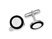 Sterling Silver and Black Enamel Round Cuff Links