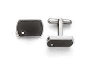 Stainless Steel Polished Black Enamel and Cubic Zirconia Cuff Links