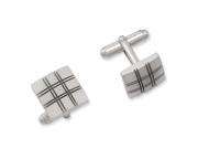 Rhodium plated Square Double Lines Cuff Links