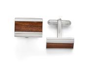 Stainless Steel Polished Wood Inlay Enameled Cuff Links