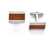 Stainless Steel Polished Red Wood Inlay Enameled Cuff Links