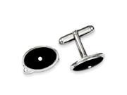 Sterling Silver Black Enamel with Cubic Zirconia Cuff Links