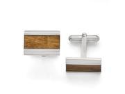 Stainless Steel Polished Brown Wood Inlay Enameled Cuff Links