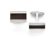Stainless Steel Polished Black Wood Inlay Enameled Cuff Links