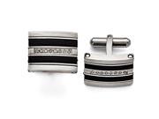 Stainless Steel Polished Black Rubber 0.15ct. tw. Diamond Cuff Links
