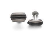 Titanium Sterling Silver Black Ti Brushed Polished Striped Cuff Links