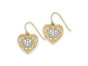 14K Yellow Gold and Rhodium Heart Cut Out Filigree Wire Earrings