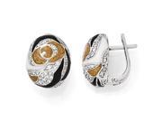 Sterling Silver Cubic Zirconia and Gold Black White Enameled Hinged Earrings