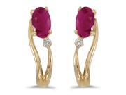 14k Yellow Gold Oval Ruby And Diamond Wave Earrings