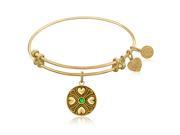 Expandable Bangle in Yellow Tone Brass with Emerald May Symbol