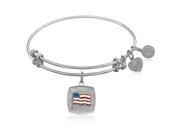 Expandable Bangle in White Tone Brass with American Flag Symbol