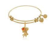 Expandable Bangle in Yellow Tone Brass with Peace And Love Betty Boop Symbol