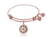 Expandable Bangle in Pink Tone Brass with Enamel Flower Symbol