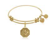 Expandable Bangle in Yellow Tone Brass with Chill Out Symbol