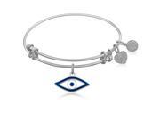 Expandable Bangle in White Tone Brass with Evil Eye Symbol