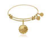 Expandable Bangle in Yellow Tone Brass with Alpha Omicron Pi Charm Symbol