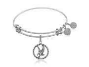 Expandable Bangle in White Tone Brass with American Eagle Charm Symbol