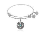 Expandable Bangle in White Tone Brass with Aquamarine March Symbol