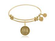 Expandable Bangle in Yellow Tone Brass with Good Witch Bad Witch Symbol