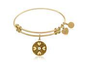 Expandable Bangle in Yellow Tone Brass with White Topaz April Symbol