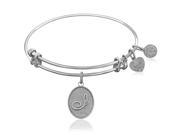 Expandable Bangle in White Tone Brass with Initial I Symbol