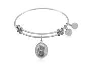 Expandable Bangle in White Tone Brass with Hand Of Fatima Good Luck Symbol