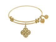 Expandable Bangle in Yellow Tone Brass with Celtic Four Knot Good Fortune Symbol
