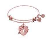 Expandable Bangle in Pink Tone Brass with Key To Opening Life s Doors Symbol