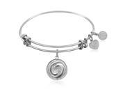 Expandable Bangle in White Tone Brass with Yin And Yang Perfect Balance Symbol