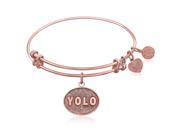 Expandable Bangle in Pink Tone Brass with YOLO symbol