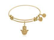 Expandable Bangle in Yellow Tone Brass with Hamsa Hand Symbol