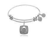 Expandable Bangle in White Tone Brass with Skull and Crossbones Symbol