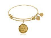 Expandable Bangle in Yellow Tone Brass with Sacred Geometry Flower Of Life